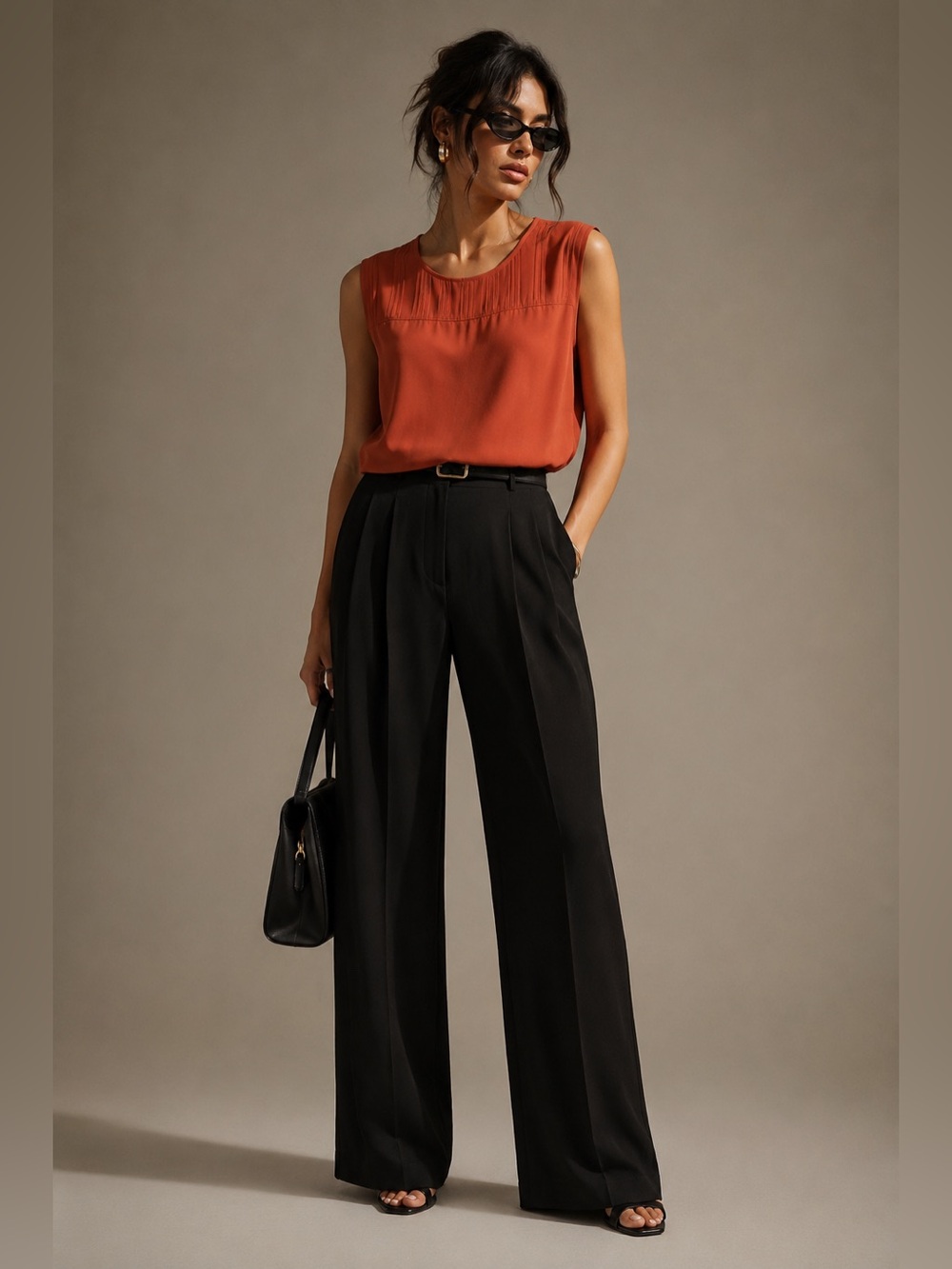 Reitmans Pintuck Sleeveless Crepe Blouse Rust Orange Size Medium